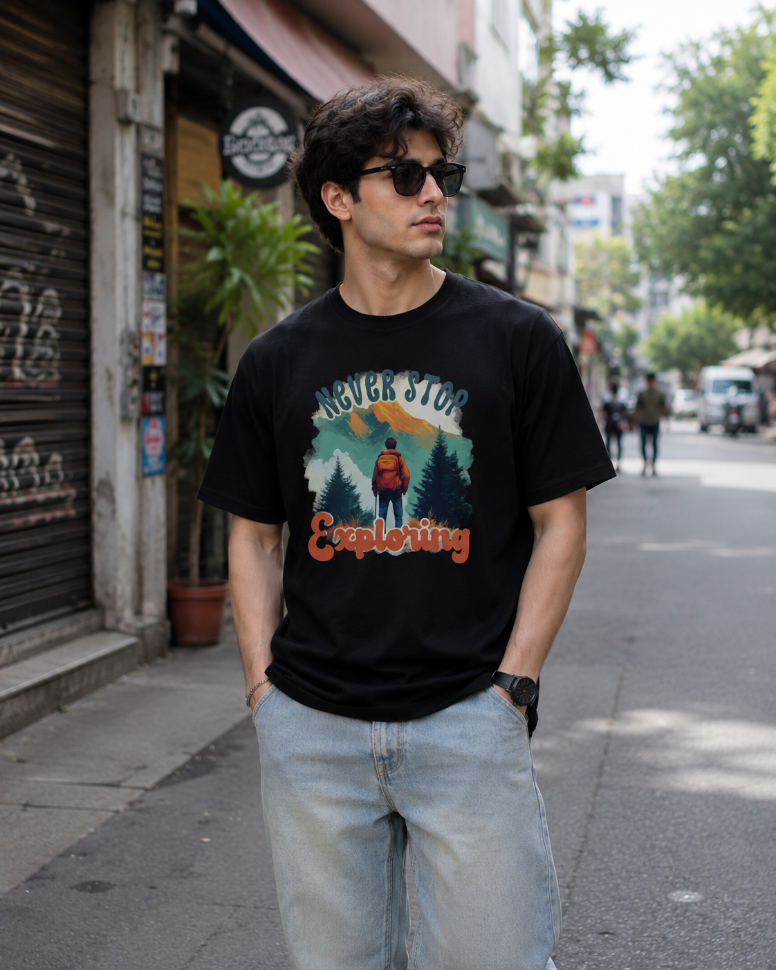 Men Never Stop Exploring Print Regular Fit T-Shirt