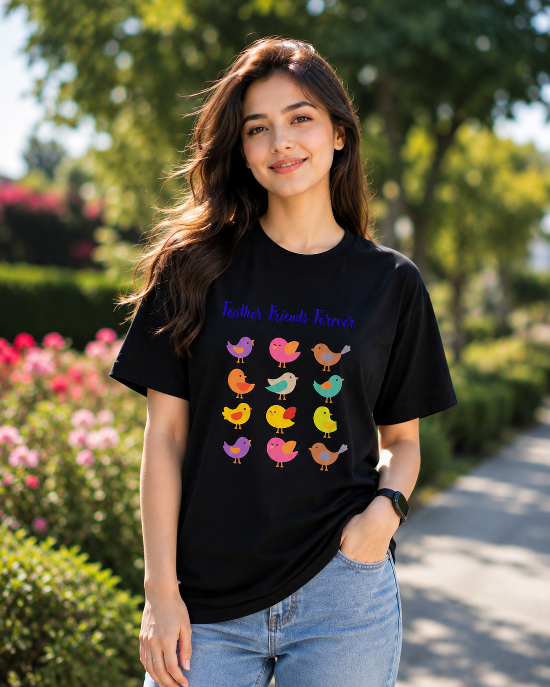 Women Feather Friends Forever Print Regular Fit T-Shirt
