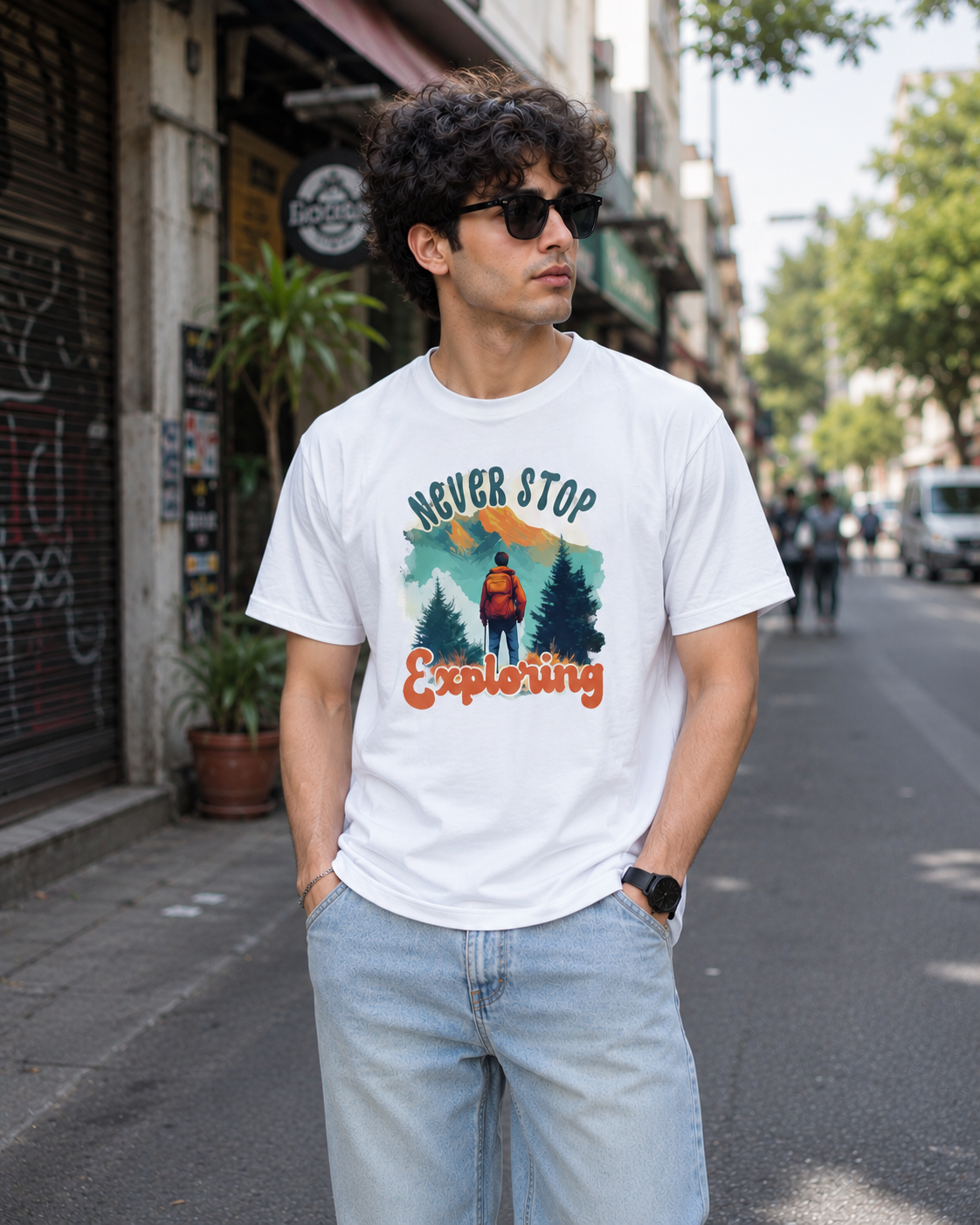 Men Never Stop Exploring Print Regular Fit T-Shirt