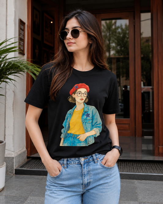 Women Denim Jacket Girl Graphic Regular Fit T-Shirt