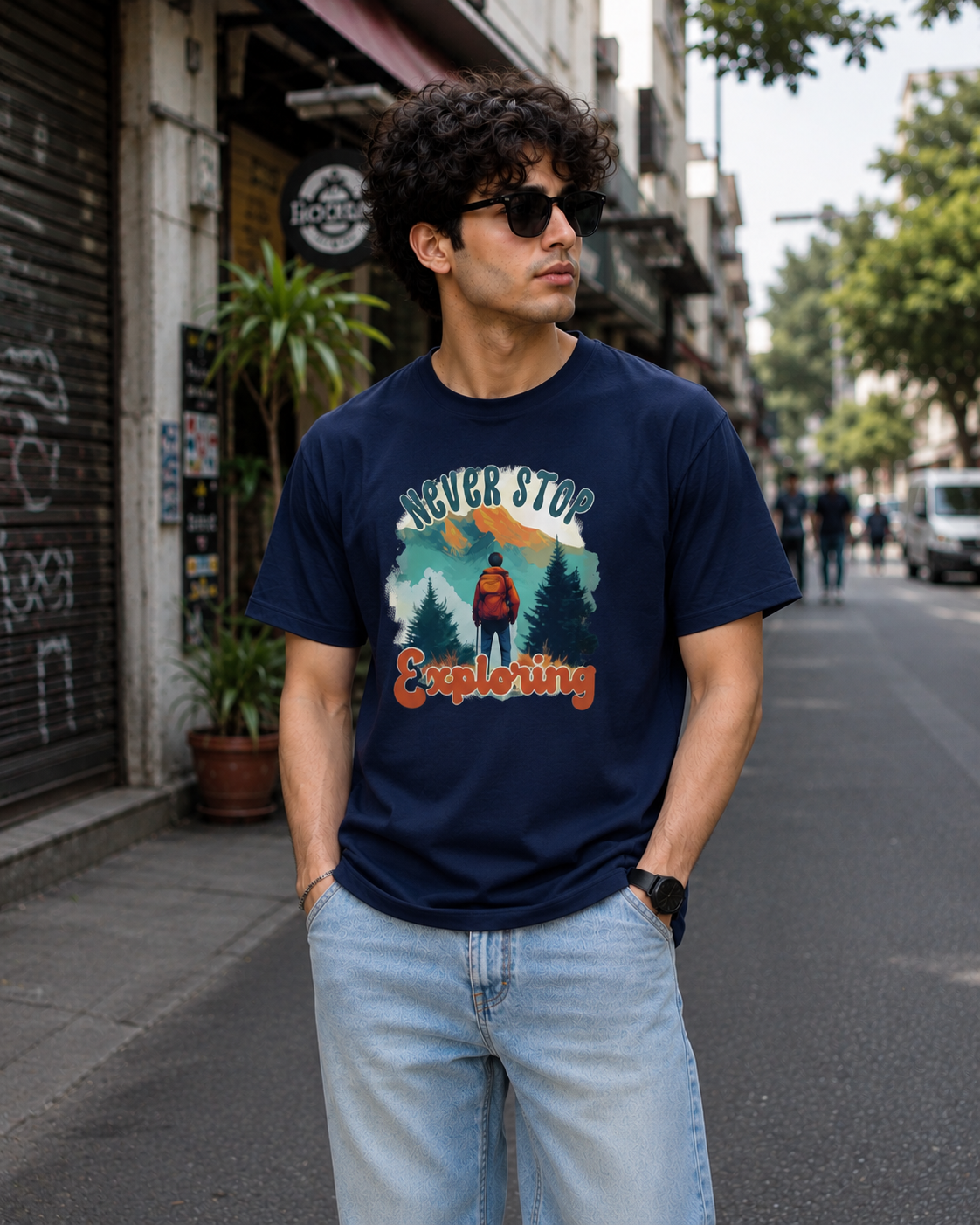 Men Never Stop Exploring Print Regular Fit T-Shirt