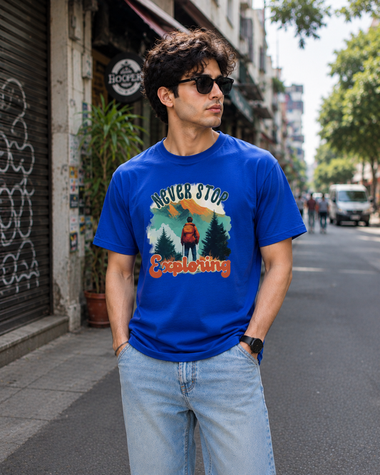 Men Never Stop Exploring Print Regular Fit T-Shirt