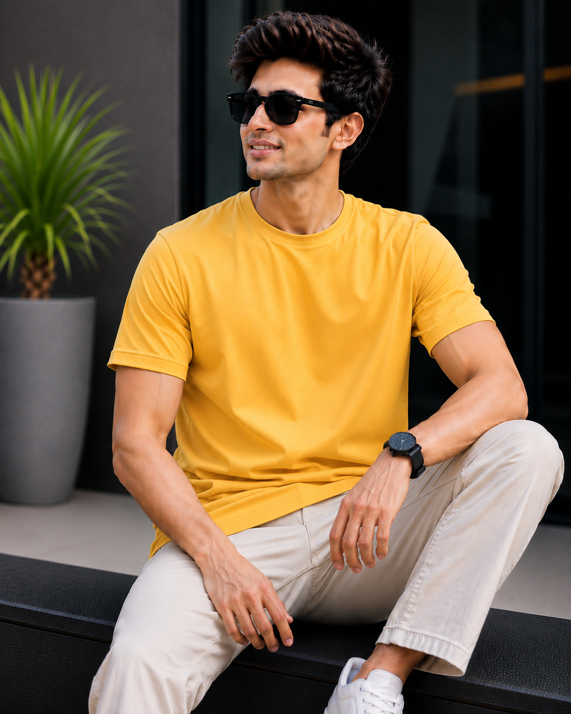 Men Solid Regular Fit T-Shirt