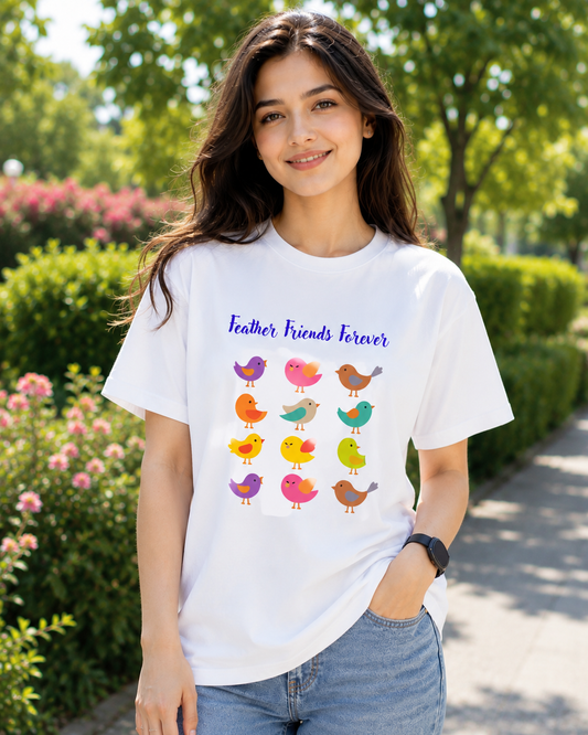 Women Feather Friends Forever Print Regular Fit T-Shirt