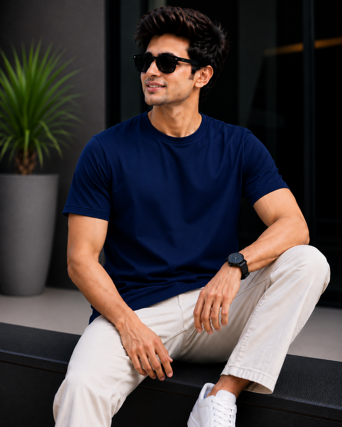 Men Solid Regular Fit T-Shirt