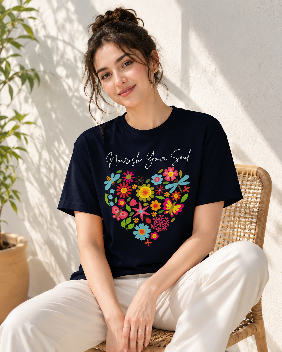 Women's FLower Heart Regular Fit T-Shirt