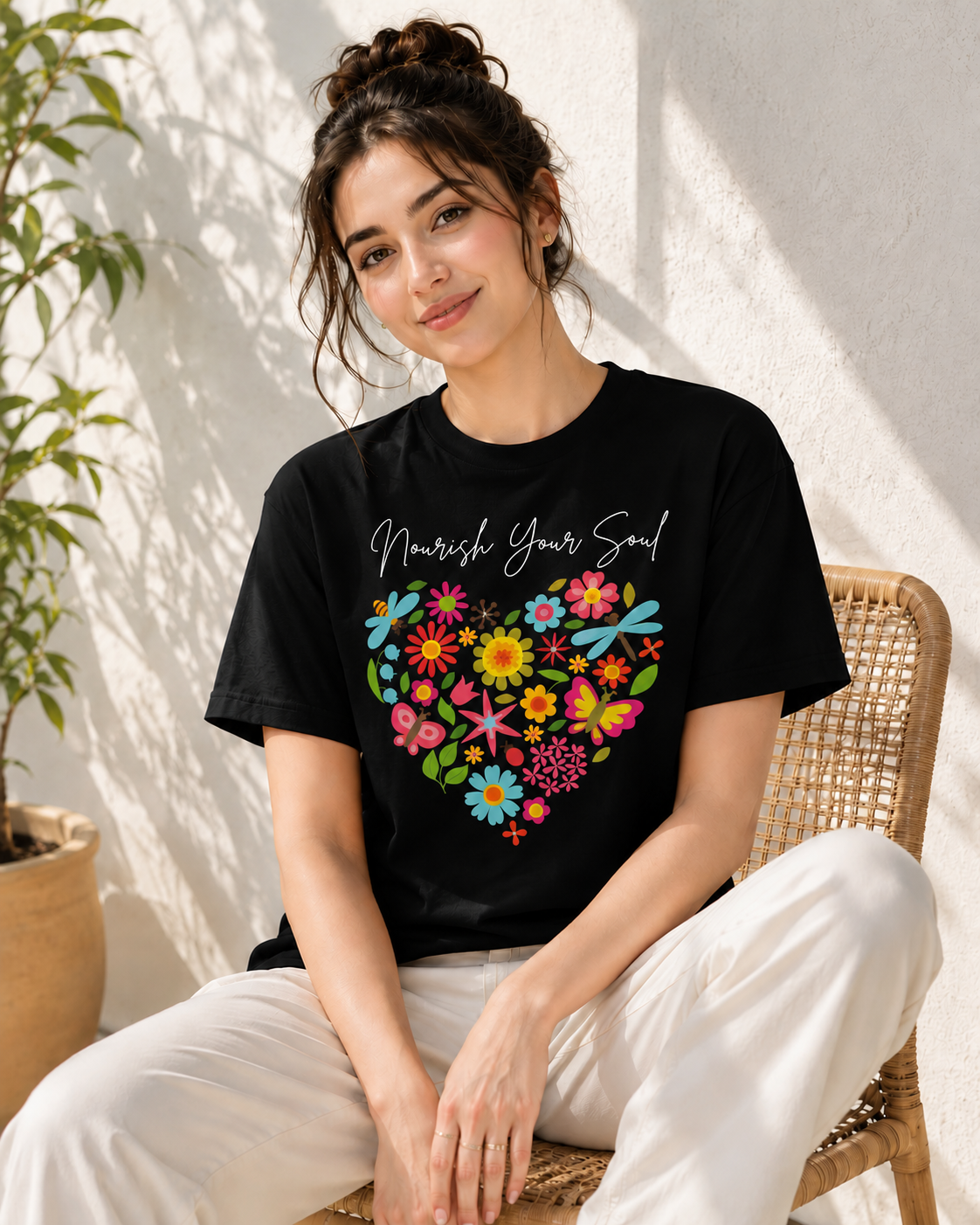 Women's FLower Heart Regular Fit T-Shirt