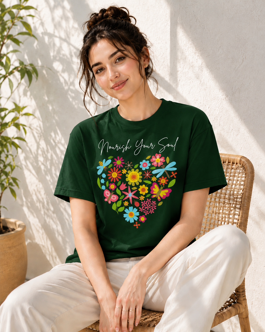 Women's FLower Heart Regular Fit T-Shirt