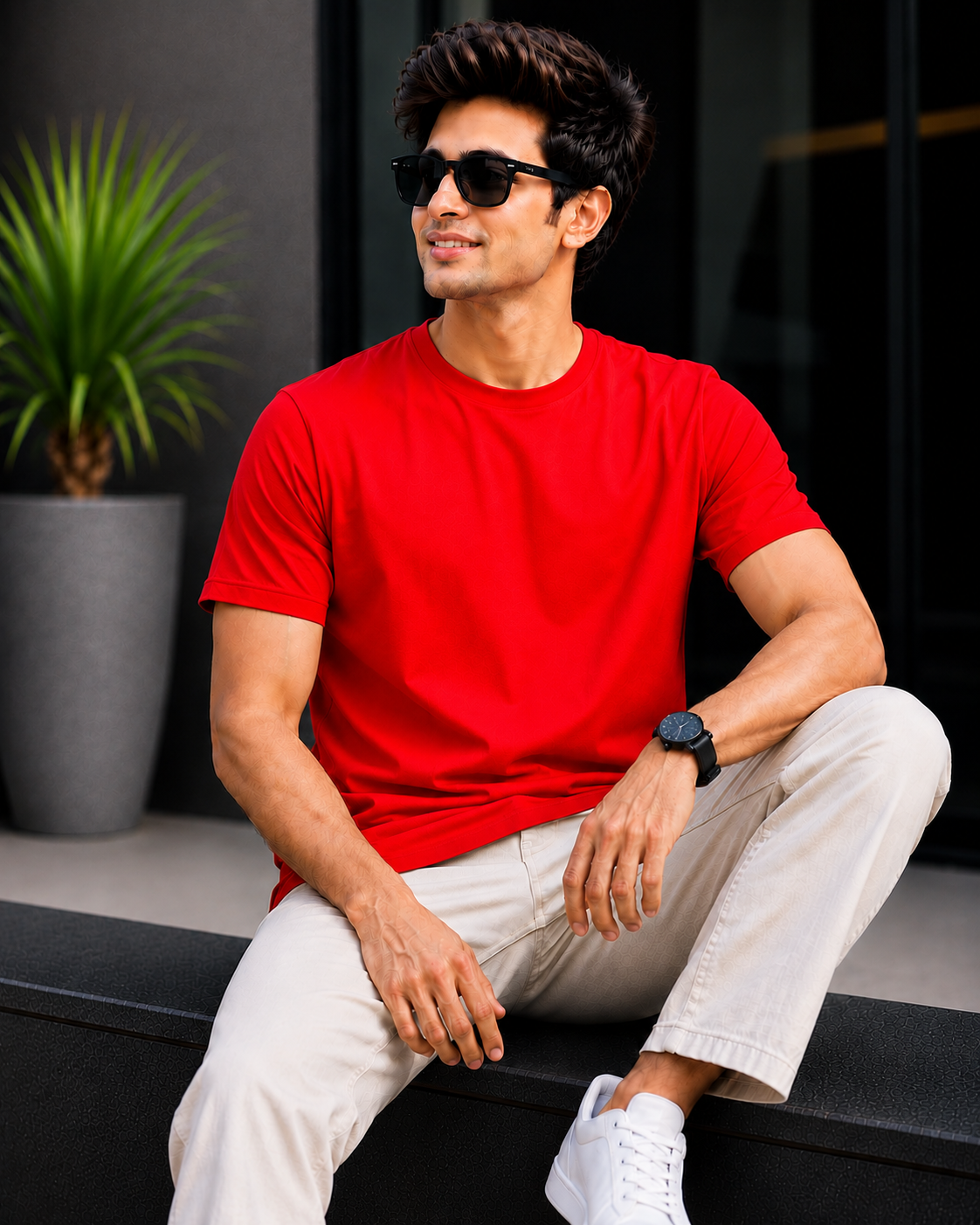 Men Solid Regular Fit T-Shirt