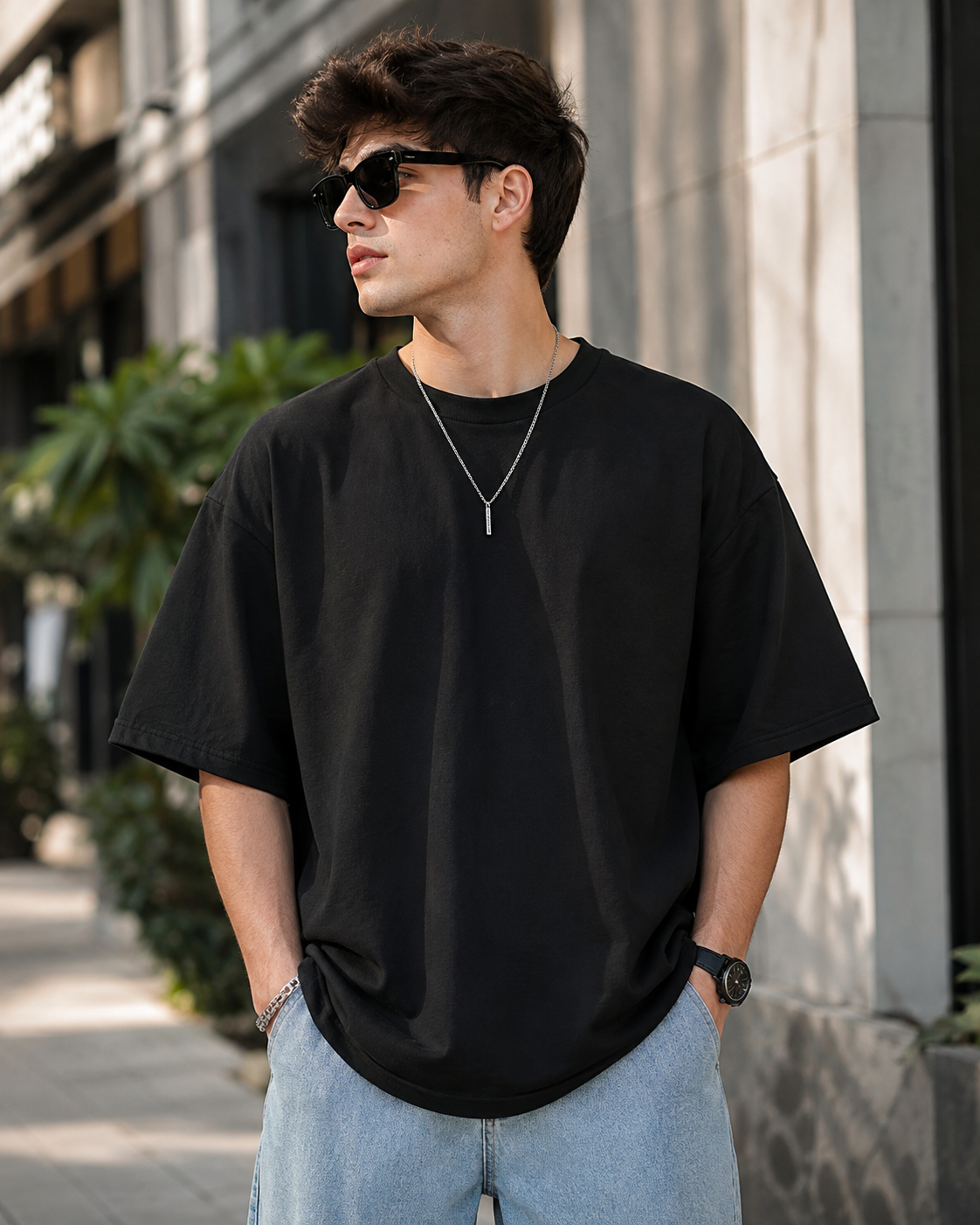 Men Solid Oversizd T-Shirt