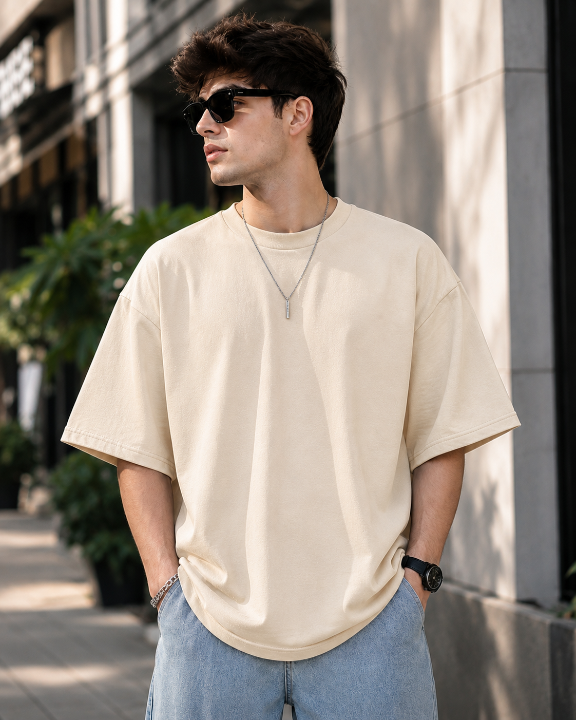 Men Solid Oversizd T-Shirt