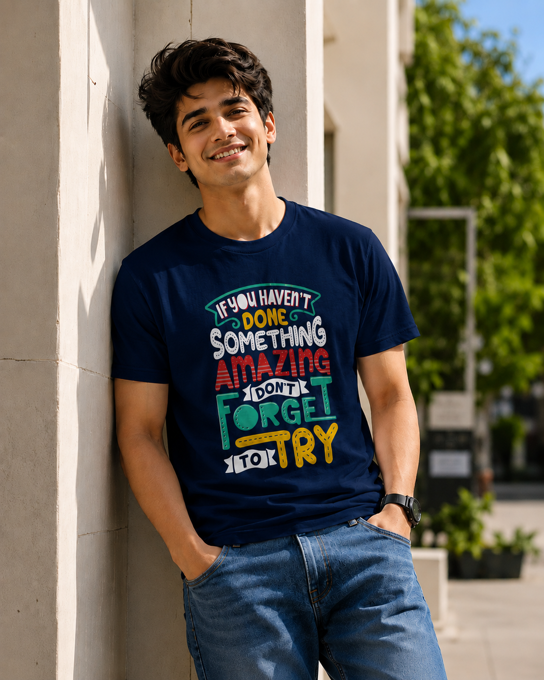 Men Typography Print Regular Fit T-Shirt