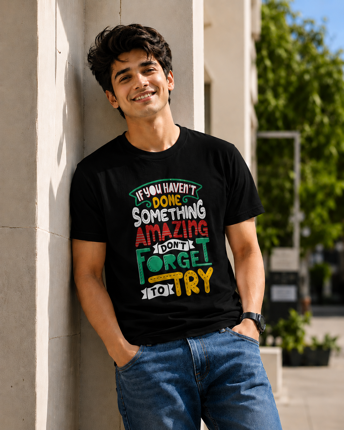 Men Typography Print Regular Fit T-Shirt