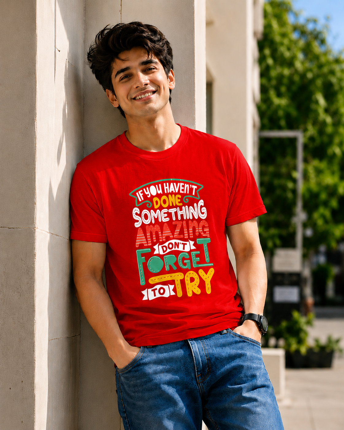 Men Typography Print Regular Fit T-Shirt