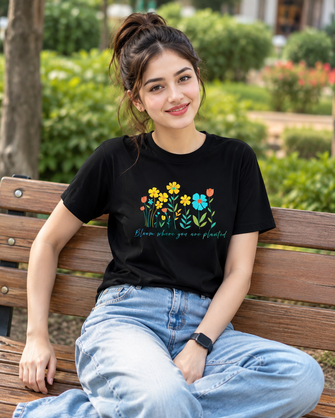 Women Blooming Flowers Graphic Regular Fit T-Shirt