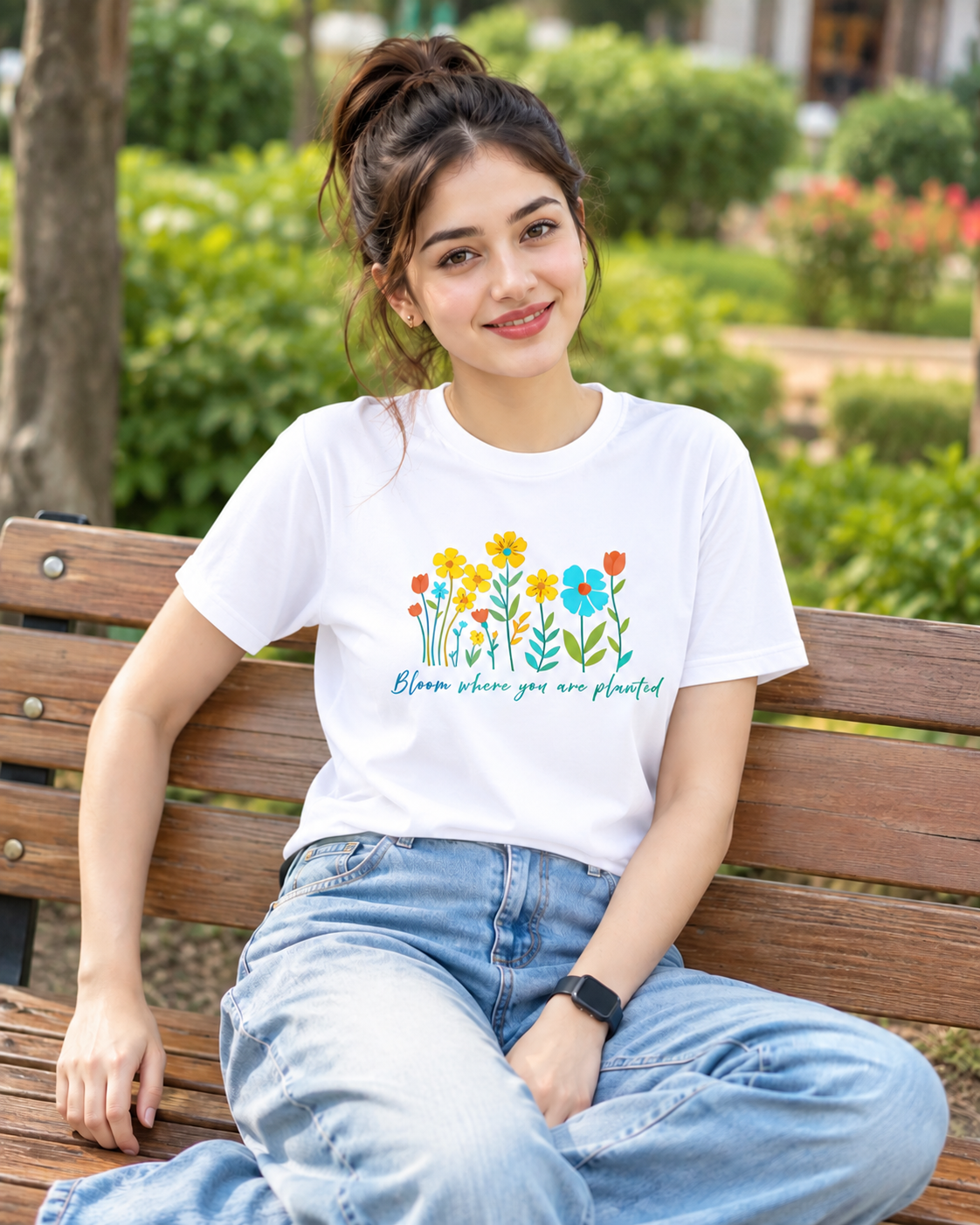 Women Blooming Flowers Graphic Regular Fit T-Shirt
