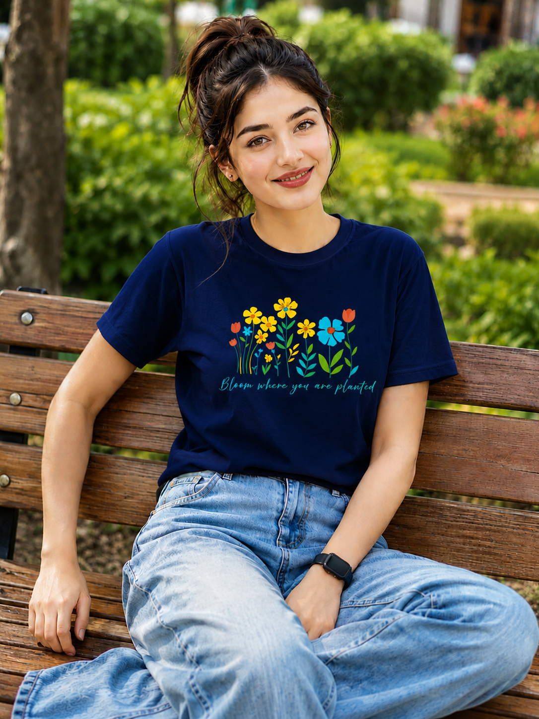 Women Blooming Flowers Graphic Regular Fit T-Shirt