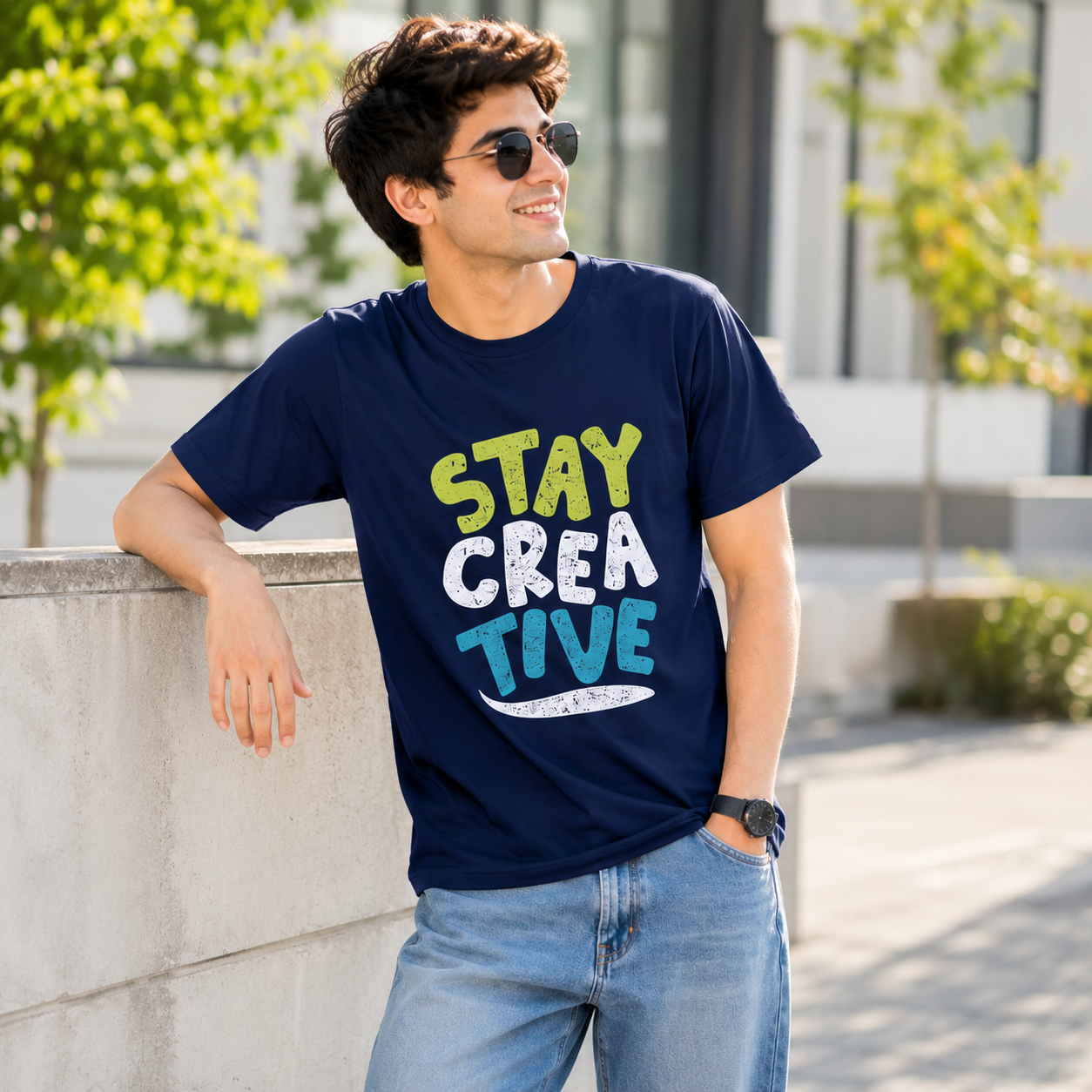 Men Stay Creative Print Regular Fit T-Shirt