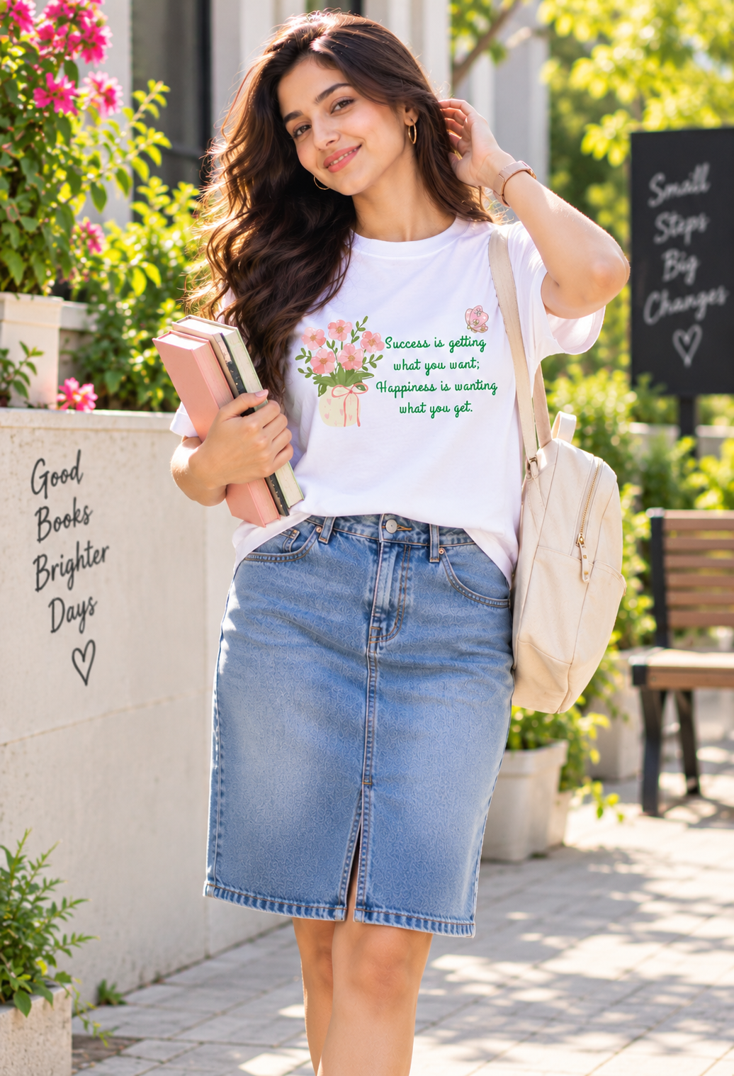 Women's Floral Quote Print Regular Fit T-Shirt