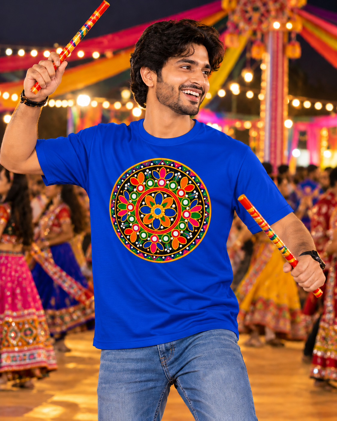 Garba Round Printed Regular Fit Men's T-Shirt