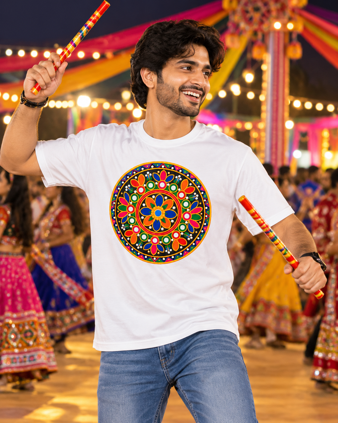 Garba Round Printed Regular Fit Men's T-Shirt