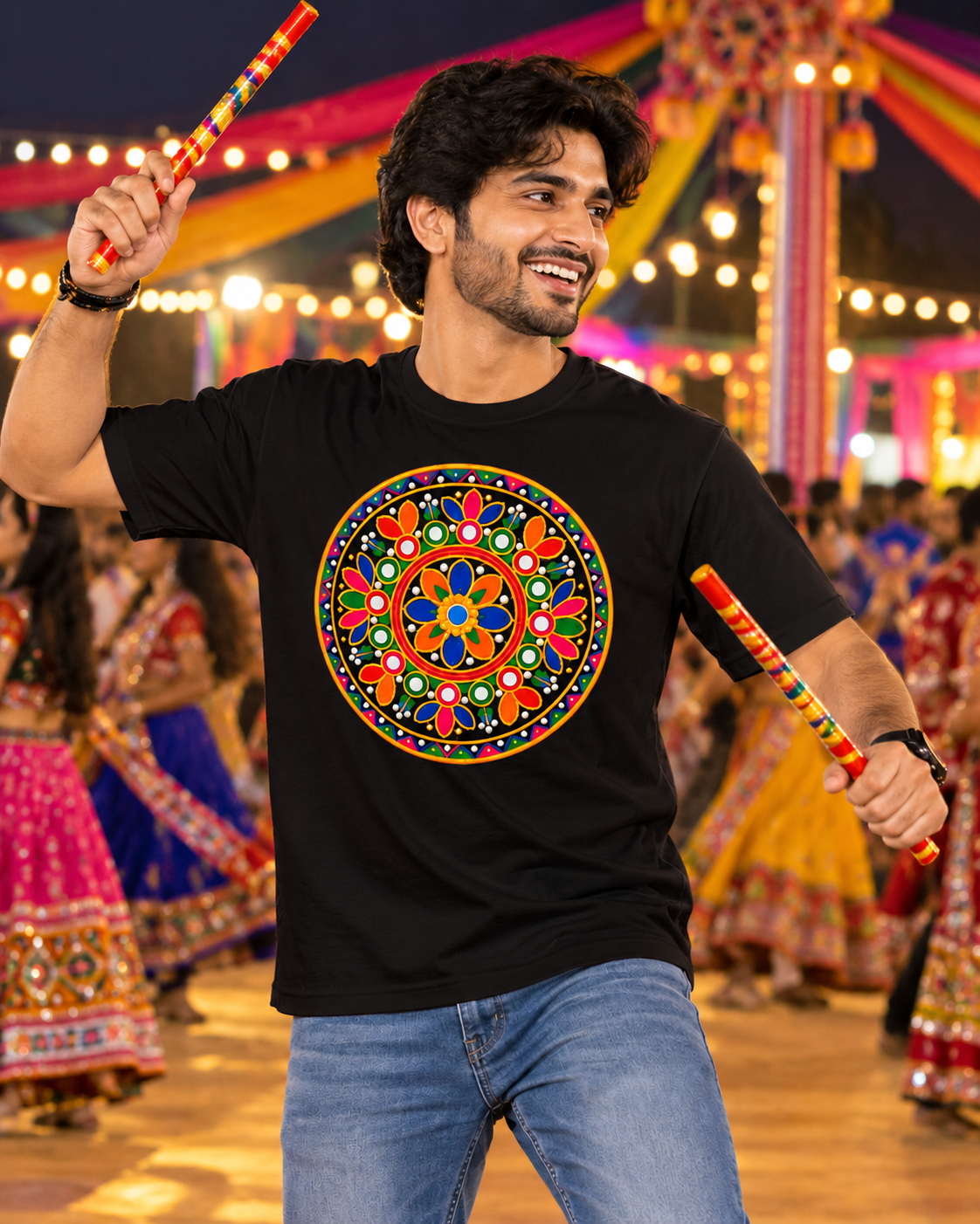 Garba Round Printed Regular Fit Men's T-Shirt